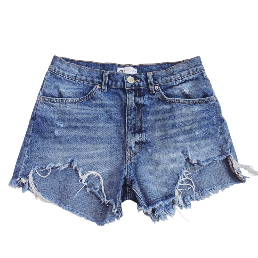 Zara Denim Shorts Distressed Frayed Hem Blue Jean Shorts Women's Size 4